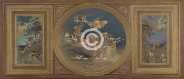 Sketch for the dining room in the Hôtel de Ville, Paris : allegorical figures..., c.1891.  Creator: Eugene Martial Simas.