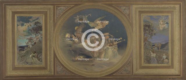 Sketch for the dining room in the Hôtel de Ville, Paris : allegorical figures..., c.1891.  Creator: Eugene Martial Simas.