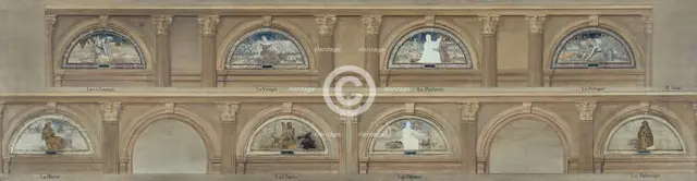 Sketch for the dining room in the Hôtel de Ville, Paris : c.1891. Creator: Eugene Martial Simas.