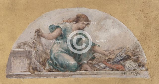 Sketch for the dining room of the Hotel de Ville, Fishing, 1893. Creator: Francois Lafon.