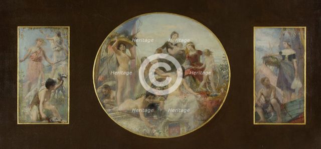 Sketch for the dining room of the Hotel de Ville in Paris: The hunt. Abundance. Fishing,  1891-1892. Creator: Paul Alexandre Alfred Leroy.