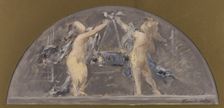 Sketch for the dining room of the Hotel de Ville, two children lifting a large box together, 1893. Creator: Francois Lafon