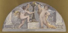 Sketch for the dining room of the Hotel de Ville, two Cupids each holding a torch..., c1893 Creator: Francois Lafon