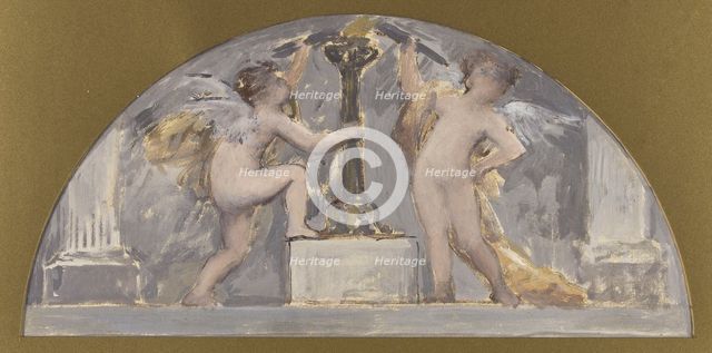 Sketch for the dining room of the Hotel de Ville, two Cupids each holding a torch..., c1893 Creator: Francois Lafon.