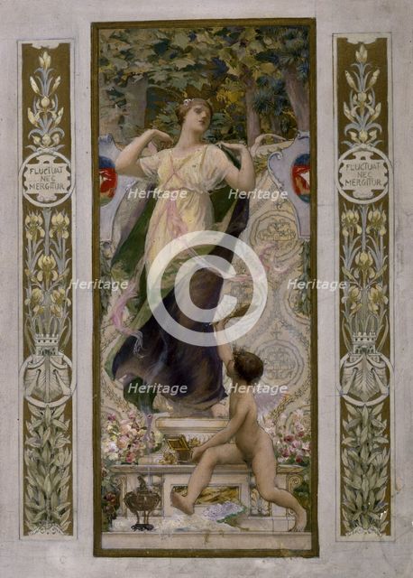 Sketch for the 'festival staircase' at of the Hotel de Ville in Paris: Female toilette, c1888-1898. Creator: Luc Olivier Merson.