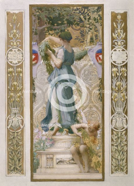 Sketch for the 'Festival Staircase' at the Hotel de Ville in Paris: Flowers (Garland), c1888-1898. Creator: Luc Olivier Merson.