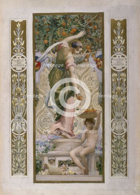 Sketch for the 'Festival Staircase' at the Hotel de Ville in Paris: Fruit, beginning 1889-1898. Creator: Luc Olivier Merson.
