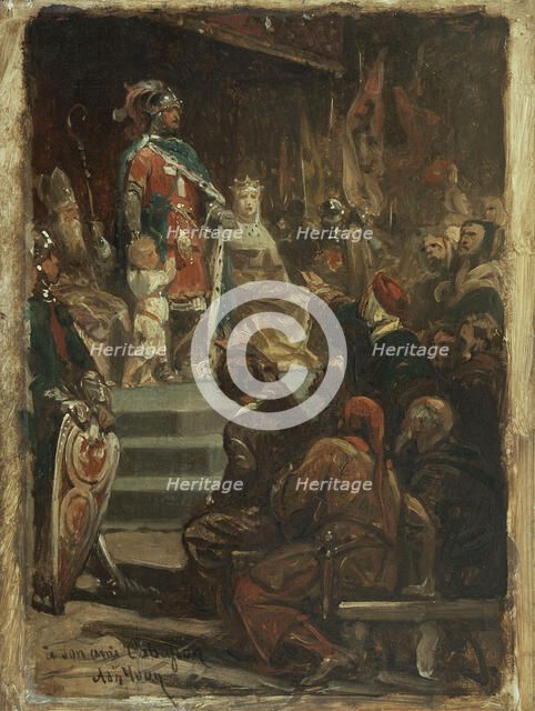 Sketch for the Hôtel de Ville, Paris : Philip II of France leaving for the Holy Land, c.1862. Creator: Adolphe Yvon.