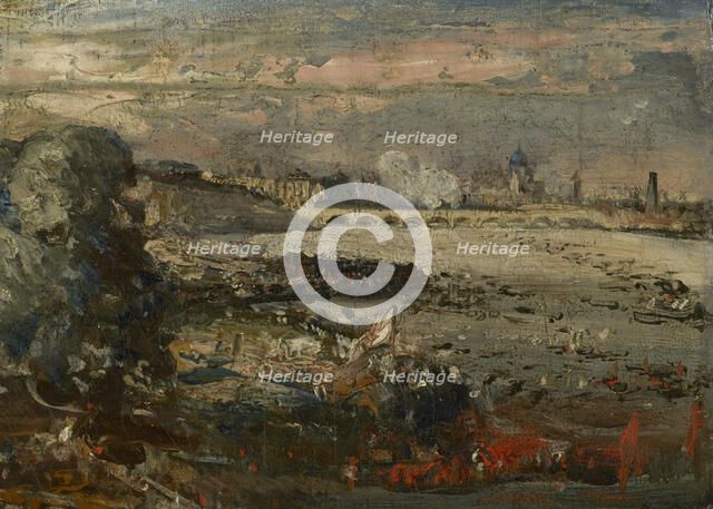 Sketch For "The Opening Of Waterloo Bridge Seen From Whitehall Stairs, June 18th 1817", c1819. Creator: John Constable.