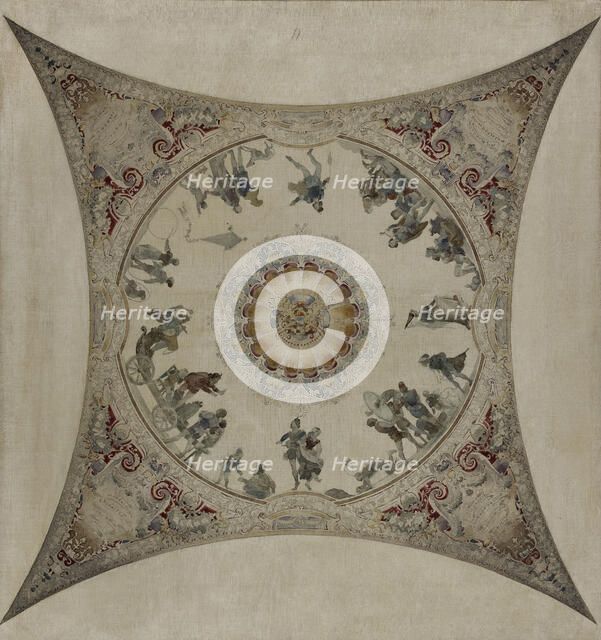 Sketch for the Lobau gallery at the Hotel de Ville in Paris: Medieval scene: acrobats and..., 1890. Creator: Hector d' Espouy.