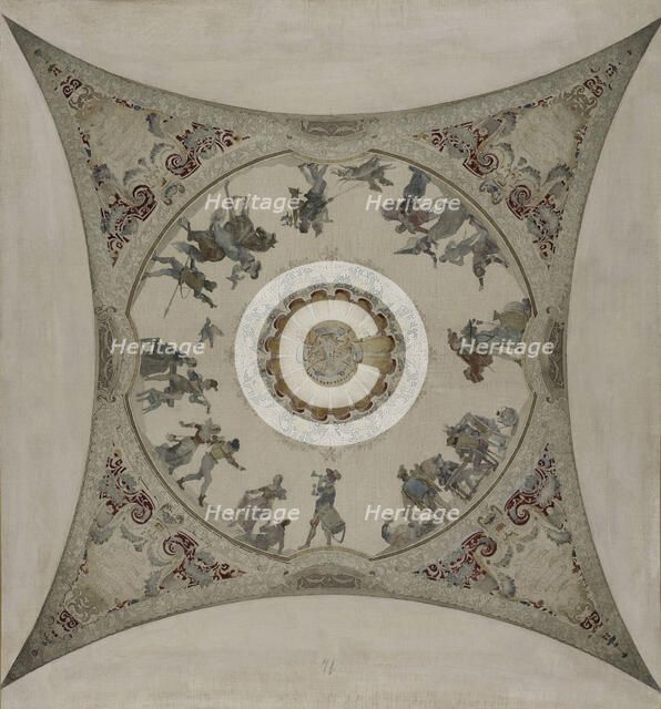 Sketch for the Lobau gallery at the Hotel de Ville in Paris: Medieval scenes: hunting..., 1890. Creator: Hector d' Espouy.