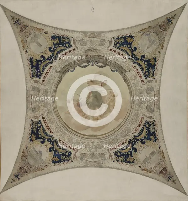Sketch for the Lobau gallery at the Hotel de Ville in Paris: The tambourine, the monuments..., 1890. Creator: Hector d' Espouy.