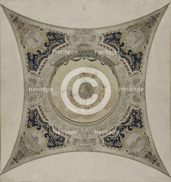 Sketch for the Lobau gallery at the Hotel de Ville in Paris: The tambourine, the monuments..., 1890. Creator: Hector d' Espouy.