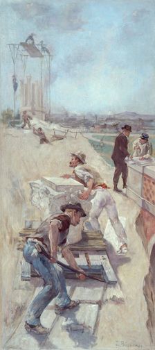 Sketch for the Lobau gallery of the Hotel de Ville in Paris: Works to establish a square, c1890. Creator: Emile-Henri Blanchon