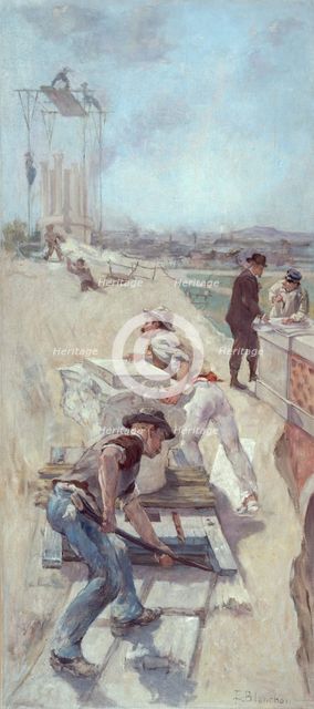 Sketch for the Lobau gallery of the Hotel de Ville in Paris: Works to establish a square, c1890. Creator: Emile-Henri Blanchon.