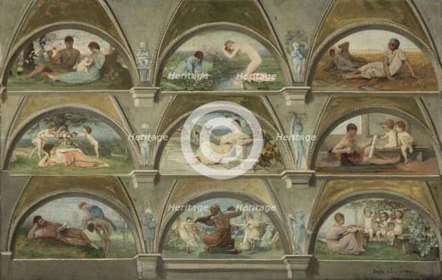 Sketch for the salon des caryatids at the Hotel de Ville in Paris: Allegorical scenes of..., 1890. Creator: Emile Levy.