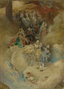 Sketch for the salle des fêtes of the Hôtel de Ville in Paris: Painting and Dance..., c.1888. Creator: Aime Morot
