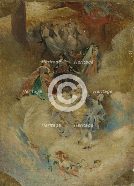 Sketch for the salle des fêtes of the Hôtel de Ville in Paris: Painting and Dance..., c.1888.  Creator: Aime Morot.