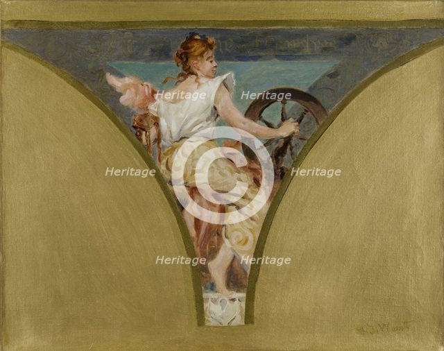 Sketch for the salle des fêtes in the Hôtel de Ville, Paris : Spinning, between 1889 and 1893. Creator: Jean Joseph Weerts.