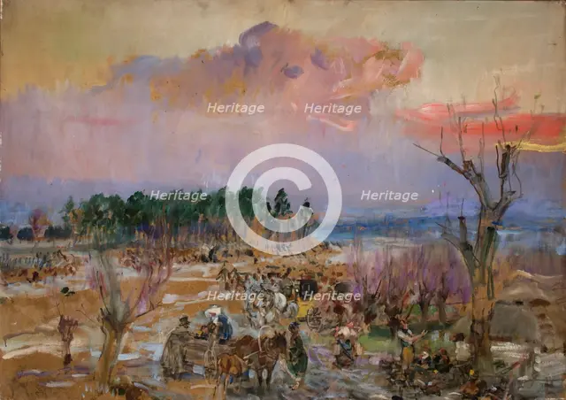 Sketch for the Panorama of Grochow, c1940. Creator: Wojciech Kossak.