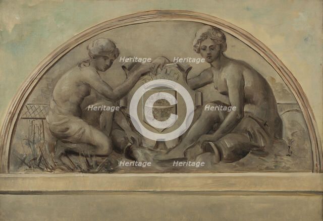 Sketch for the pediment at the school complex of Alfortville: The Seine and the Marne fram..., 1898. Creator: Emile Delbos.