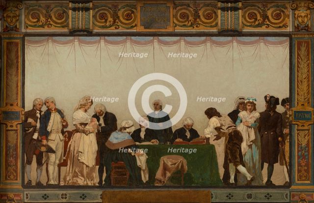 Sketch for the reception hall of the town hall of the 20th arrondissement: Birth, homeland..., 1884. Creator: Jules Didier.