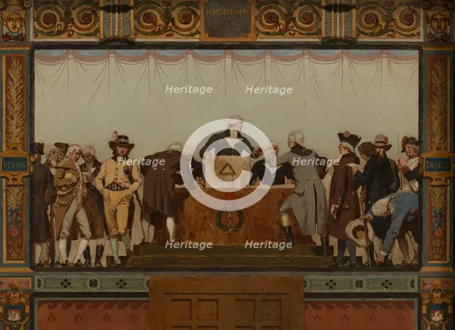 Sketch for the reception hall of the town hall of the 20th arrondissement: Birth, homeland..., 1884. Creator: Jules Didier.