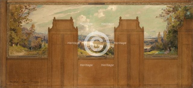 Sketch for the town hall of Bagneux (?): landscape from Joinville to Nogent, c1907. Creators: Eugene Bourgeois, Paul Albert Steck.
