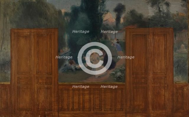 Sketch for the town hall of Créteil: Landscape, banks of the Marne...1898.  Creator: Eugene Martial Simas.