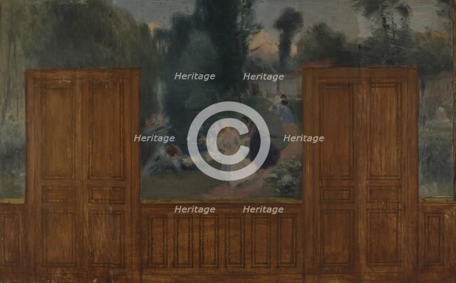 Sketch for the town hall of Créteil: Landscape, banks of the Marne...1898.  Creator: Eugene Martial Simas.