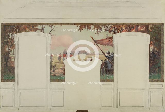 Sketch for the town hall of Fresnes: Landscape with stands and riders, 1905. Creator: Jean Constant Pape.