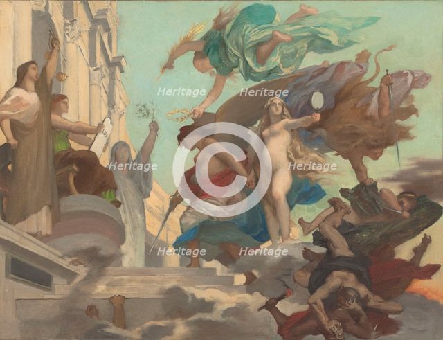 Sketch for the town hall of the 12th arrondissement, Paris : Liberty..., c.1879. Creators: Leon Pierre Urbain Bourgeois, Alfred Puaux-Bruneau.