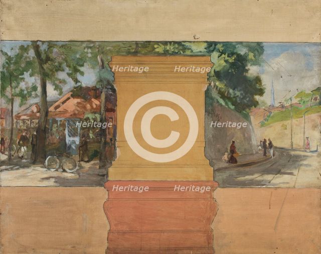 Sketch for the town hall of Vanves: View of Vanves with guinguette, 1902. Creator: Paul Leon Felix Schmitt.