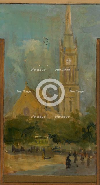 Sketch for the town hall of Vanves. Views of Vanves with the Church of Vanves, 1902. Creator: Paul Leon Felix Schmitt.