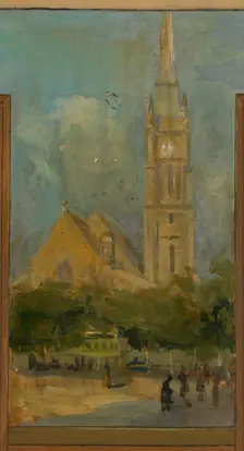 Sketch for the town hall of Vanves. Views of Vanves with the Church of Vanves, 1902. Creator: Paul Leon Felix Schmitt