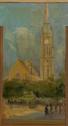 Sketch for the town hall of Vanves. Views of Vanves with the Church of Vanves, 1902. Creator: Paul Leon Felix Schmitt