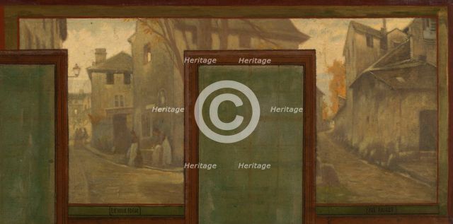 Sketch for the town hall of Vanves: Views of Vanves. Tram. Place de Vanves. Castle path..., 1902. Creator: Jean Joseph Enders.