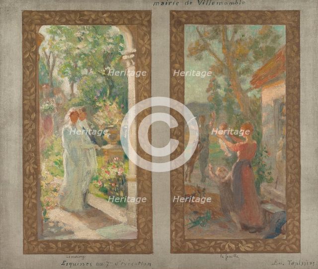 Sketch for the town hall of Villemonble : Marriage, Family, c.1913.  Creator: Edmond Tapissier.