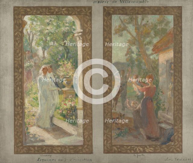 Sketch for the town hall of Villemonble : Marriage, Family, c.1913.  Creator: Edmond Tapissier.