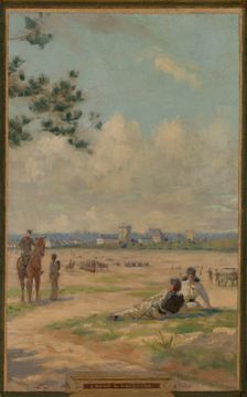 Sketch for the town hall of Vincennes: the chapel, keep, obelisk, the manoeuvring area..., 1898. Creator: Maurice Chabas