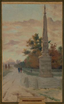 Sketch for the town hall of Vincennes: the chapel, keep, obelisk, the manoeuvring area..., 1898. Creator: Maurice Chabas