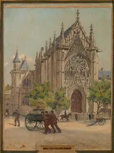 Sketch for the town hall of Vincennes: the chapel, keep, obelisk, the manoeuvring area..., 1898. Creator: Maurice Chabas