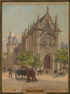 Sketch for the town hall of Vincennes: the chapel, keep, obelisk, the manoeuvring area..., 1898. Creator: Maurice Chabas