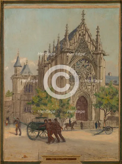 Sketch for the town hall of Vincennes: the chapel, keep, obelisk, the manoeuvring area..., 1898. Creator: Maurice Chabas.