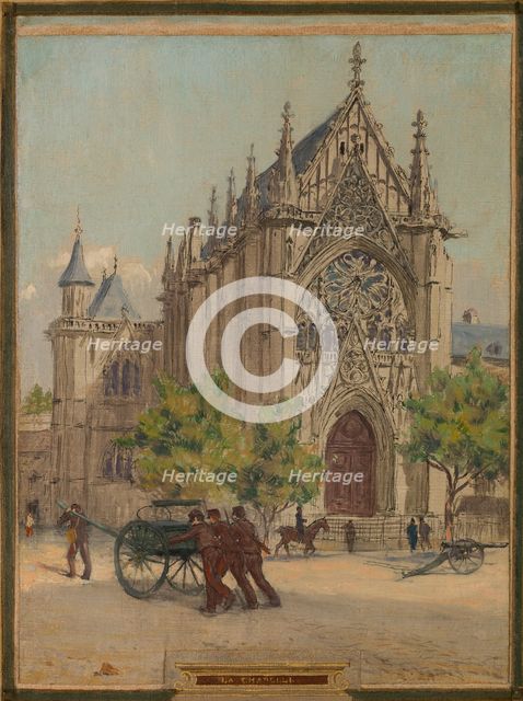 Sketch for the town hall of Vincennes: the chapel, keep, obelisk, the manoeuvring area..., 1898. Creator: Maurice Chabas.