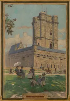 Sketch for the town hall of Vincennes: the chapel, keep, obelisk, the manoeuvring area..., 1898. Creator: Maurice Chabas
