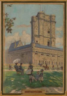 Sketch for the town hall of Vincennes: the chapel, keep, obelisk, the manoeuvring area..., 1898. Creator: Maurice Chabas