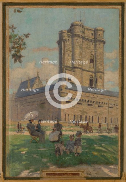 Sketch for the town hall of Vincennes: the chapel, keep, obelisk, the manoeuvring area..., 1898. Creator: Maurice Chabas.