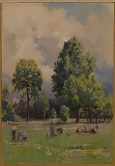 Sketch for the town hall of Vincennes: View of the Bois de Vincennes, 1898. Creator: Paul Leon Felix Schmitt