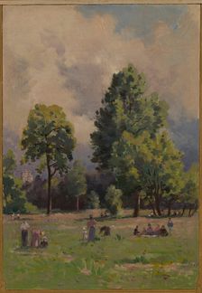 Sketch for the town hall of Vincennes: View of the Bois de Vincennes, 1898. Creator: Paul Leon Felix Schmitt